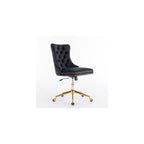Velvet Upholstered Tufted Button Home Office Chair with Golden Metal Base,Adjustable Desk Chair Swivel Office Chair (Black) AY894