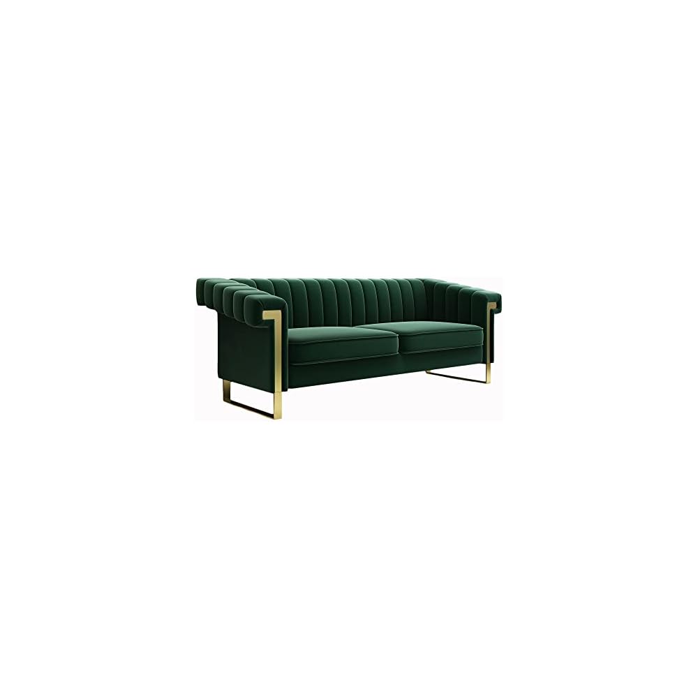 Mid-Century Modern Green Velvet Sofa with Gold Metal Legs, 83.86" Luxury Chesterfield Comfy Couches for Living Room (Velvet, Green)