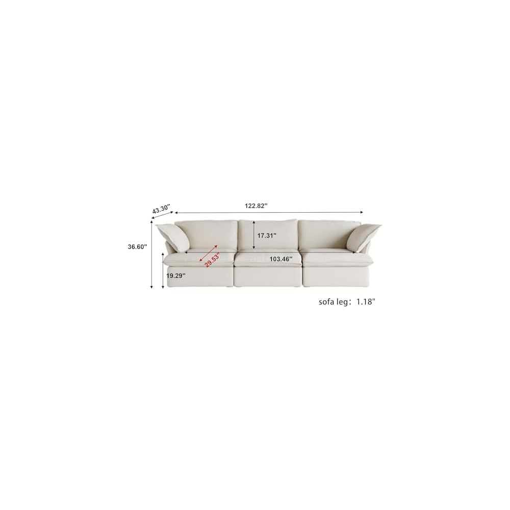 JACH 122.82" Cloud Couch Sectional for Living Room, Modular 3 Seats Sofas, Convertible Sectional Couches, Cushion Covers Removable, Two Corners and One Middle Sofa for Living Room (Beige)