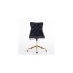 Velvet Upholstered Tufted Button Home Office Chair with Golden Metal Base,Adjustable Desk Chair Swivel Office Chair (Black) AY894