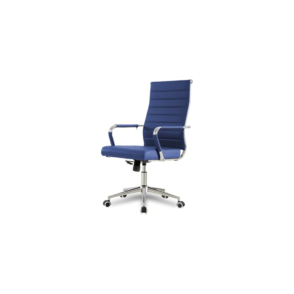 Okeysen Office Desk Chair, Ergonomic Leather Modern Conference Room Chairs, Executive Ribbed Height Adjustable Swivel Rolling Chair for Home Office Set of 12. (Blue)