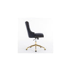 Velvet Upholstered Tufted Button Home Office Chair with Golden Metal Base,Adjustable Desk Chair Swivel Office Chair (Black) AY894