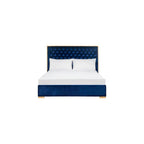 SAFAVIEH Couture Collection Chester Navy Tufted Velvet Queen Size Bed