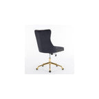 Velvet Upholstered Tufted Button Home Office Chair with Golden Metal Base,Adjustable Desk Chair Swivel Office Chair (Black) AY894
