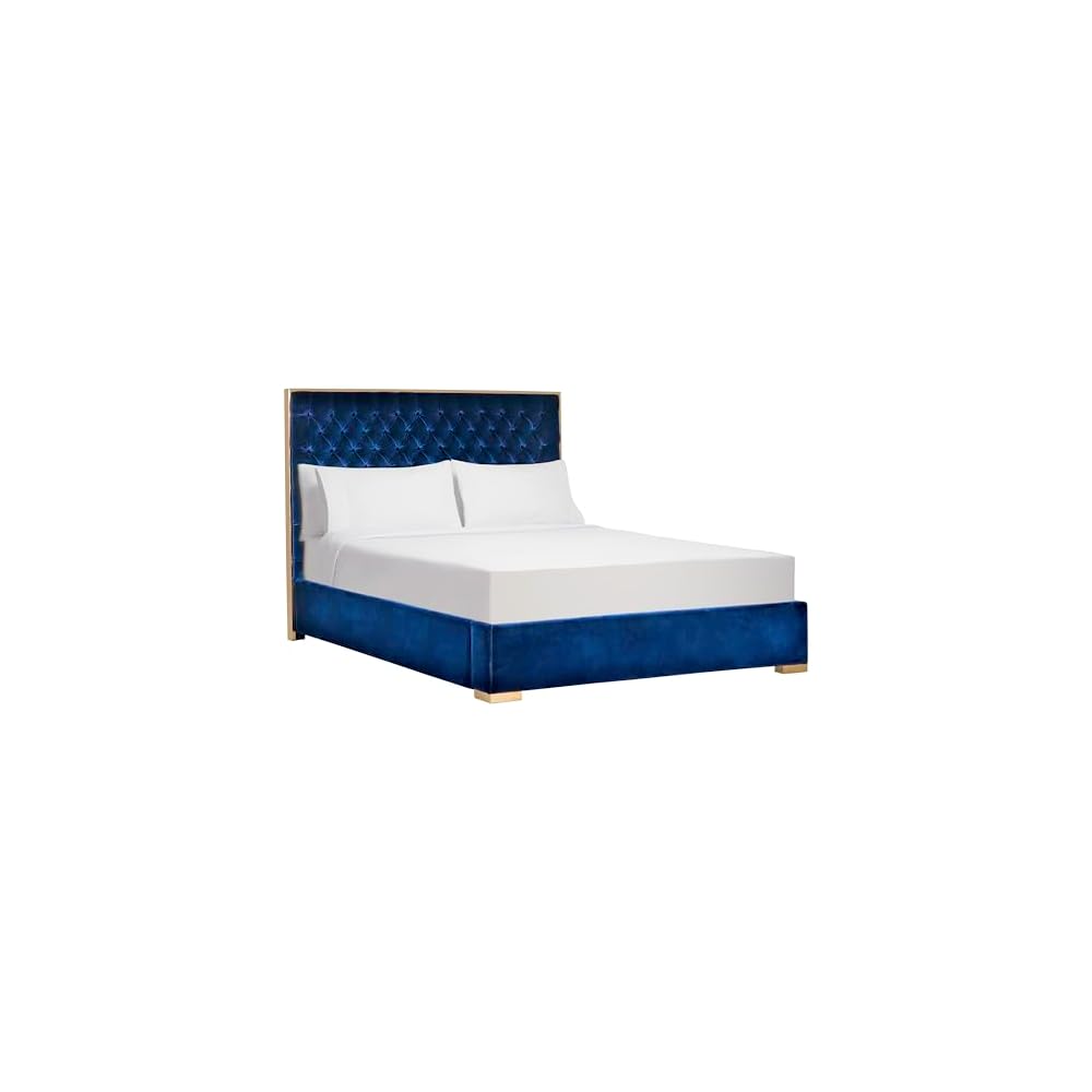 SAFAVIEH Couture Collection Chester Navy Tufted Velvet Queen Size Bed