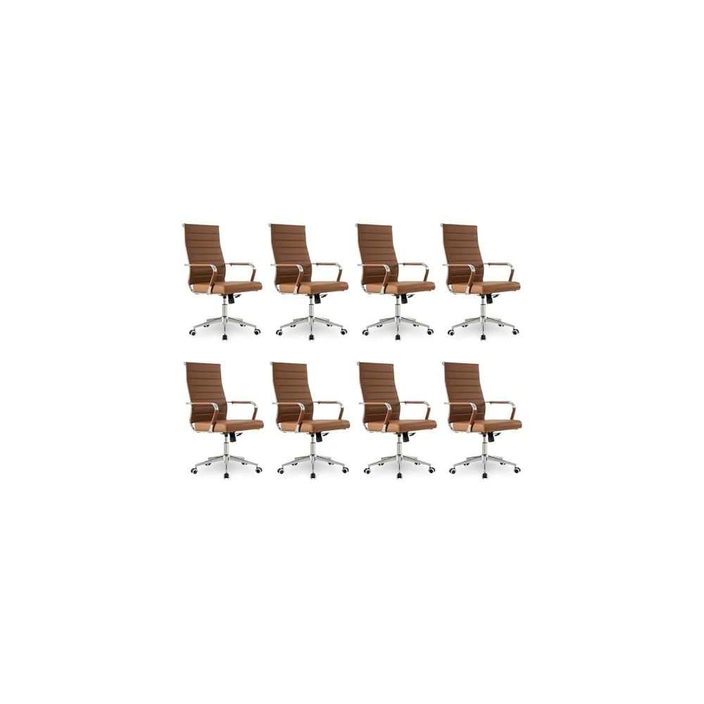 Okeysen Office Desk Chair, Ergonomic Leather Modern Conference Room Chairs, Executive Ribbed Height Adjustable Swivel Rolling Chair for Home Office Set of 12. (Blue)