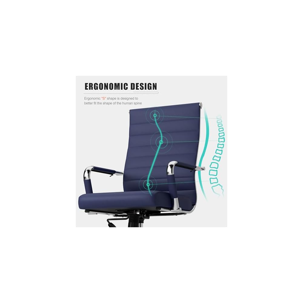 Okeysen Office Desk Chair, Ergonomic Leather Modern Conference Room Chairs, Executive Ribbed Height Adjustable Swivel Rolling Chair for Home Office Set of 12. (Blue)