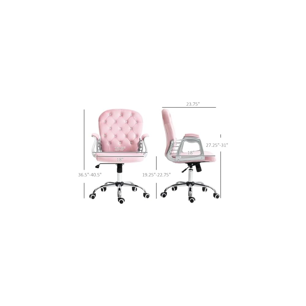 Home Office Chair, Button Tufted Desk Chair with Padded Armrests, AdjusHeight and Swivel Wheels, Pink