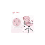 Home Office Chair, Button Tufted Desk Chair with Padded Armrests, AdjusHeight and Swivel Wheels, Pink