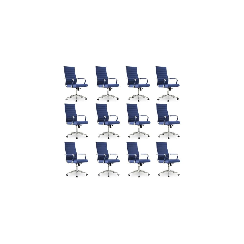 Okeysen Office Desk Chair, Ergonomic Leather Modern Conference Room Chairs, Executive Ribbed Height Adjustable Swivel Rolling Chair for Home Office Set of 12. (Blue)