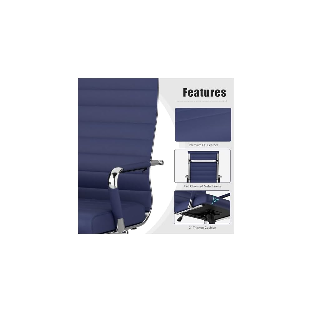 Okeysen Office Desk Chair, Ergonomic Leather Modern Conference Room Chairs, Executive Ribbed Height Adjustable Swivel Rolling Chair for Home Office Set of 12. (Blue)