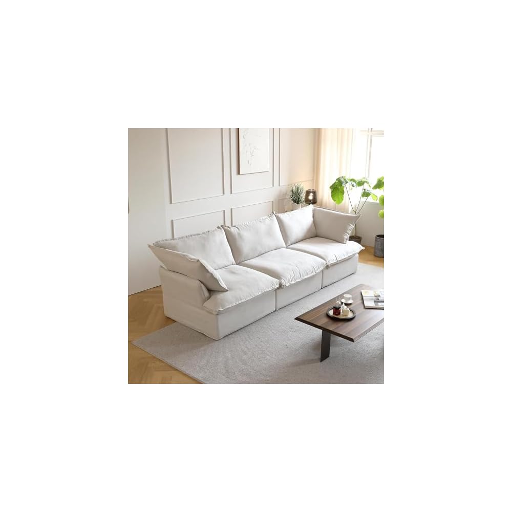 JACH 122.82" Cloud Couch Sectional for Living Room, Modular 3 Seats Sofas, Convertible Sectional Couches, Cushion Covers Removable, Two Corners and One Middle Sofa for Living Room (Beige)