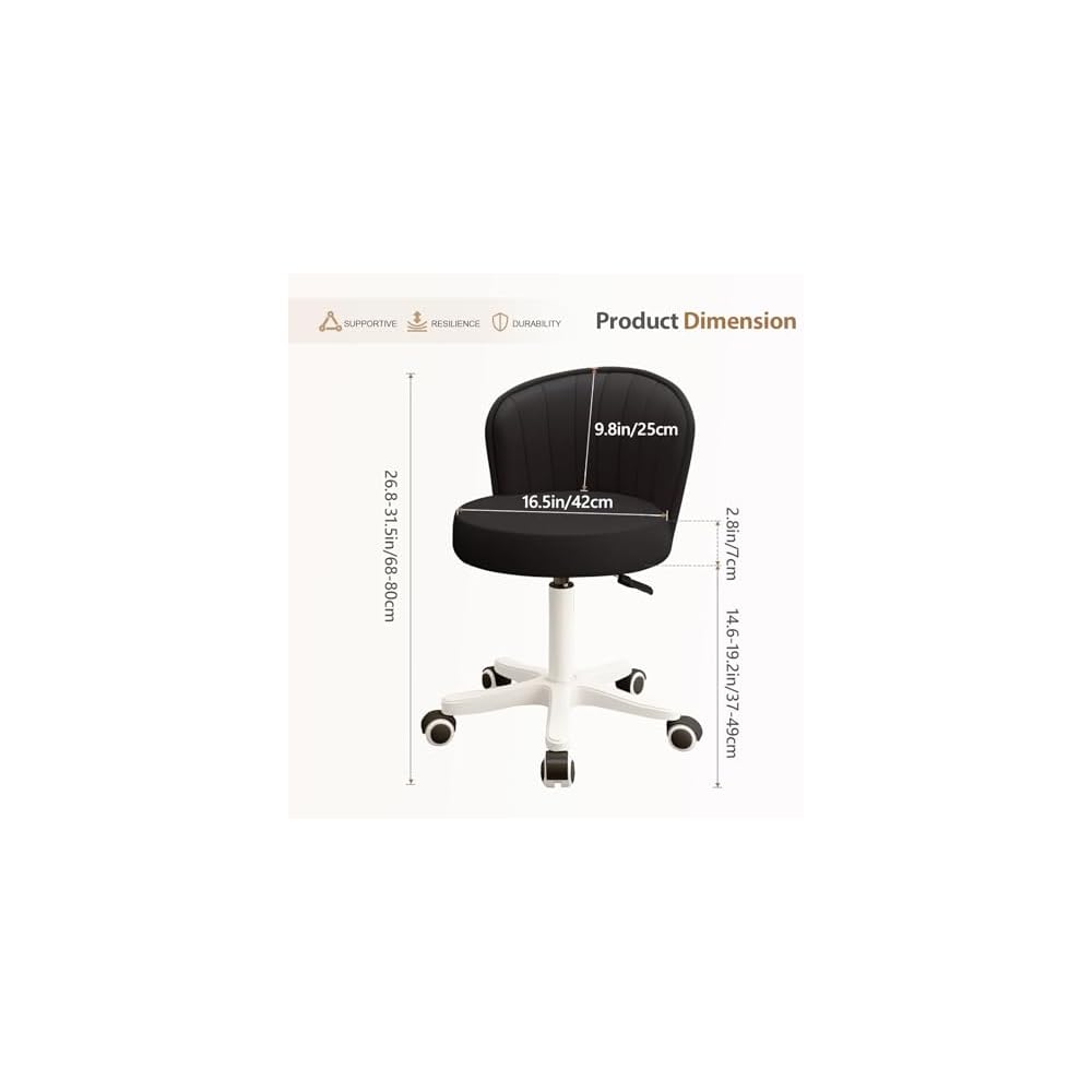 Small Home Office Desk Chair, Armless Comfy Vanity Chair, Black 2 PCS