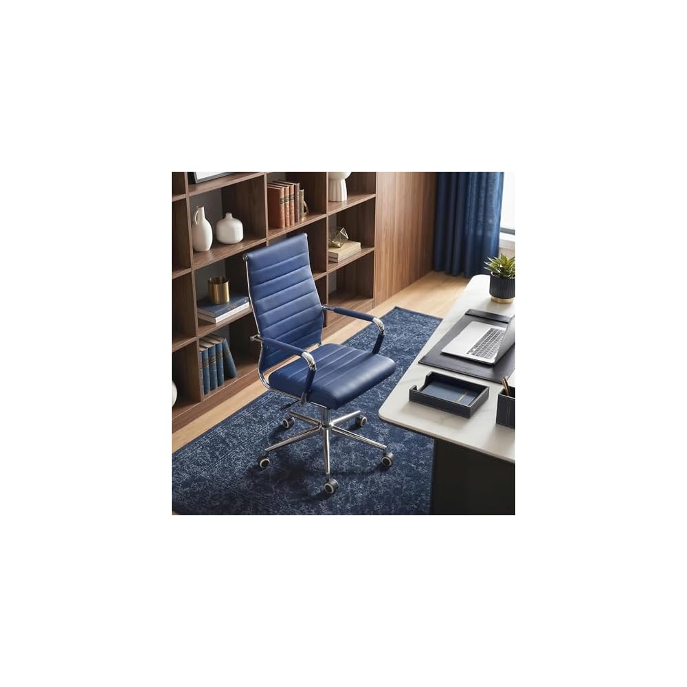 Okeysen Office Desk Chair, Ergonomic Leather Modern Conference Room Chairs, Executive Ribbed Height Adjustable Swivel Rolling Chair for Home Office Set of 12. (Blue)
