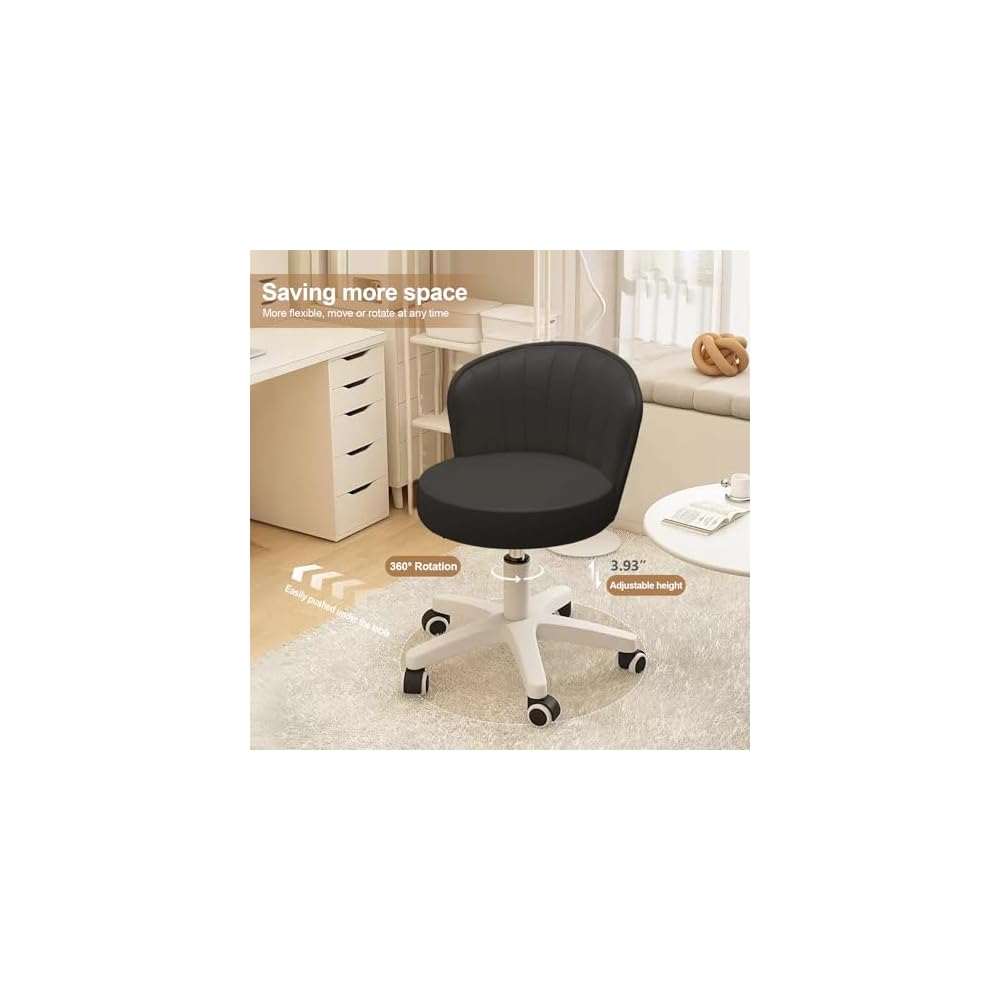 Small Home Office Desk Chair, Armless Comfy Vanity Chair, Black 2 PCS