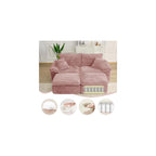 81" Boneless Loveseat with Removable Ottoman,Oversized Upholstered Sofa Bed with Pillows,Plush Faux Fur Lounge Reading Chairs with Armrests,Cloud Couches for Living Room,No Assembly (Pink)