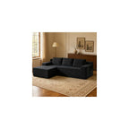 L Shaped Cloud Boneless Sectional Sofa, Corduroy Modular Sectional Couches for Living Room, Memory Foam Compressed Sofa with Chaise Lounge, Black, Left Facing Chaise