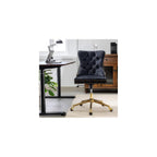 Velvet Upholstered Tufted Button Home Office Chair with Golden Metal Base,Adjustable Desk Chair Swivel Office Chair (Black) AY894