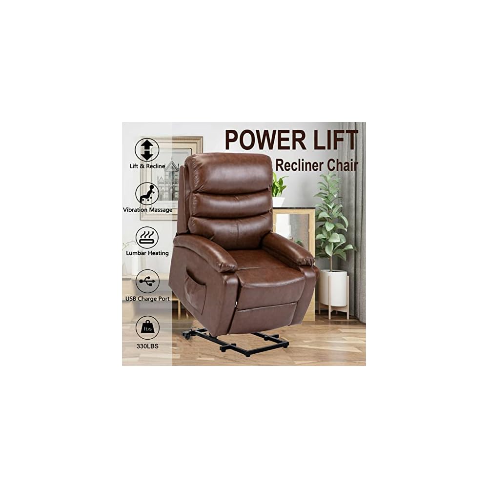 Living Room Chairs Electric Power Lift Recliner Chair Massage Lumbar Heating Sofa w/Pocket Footrest