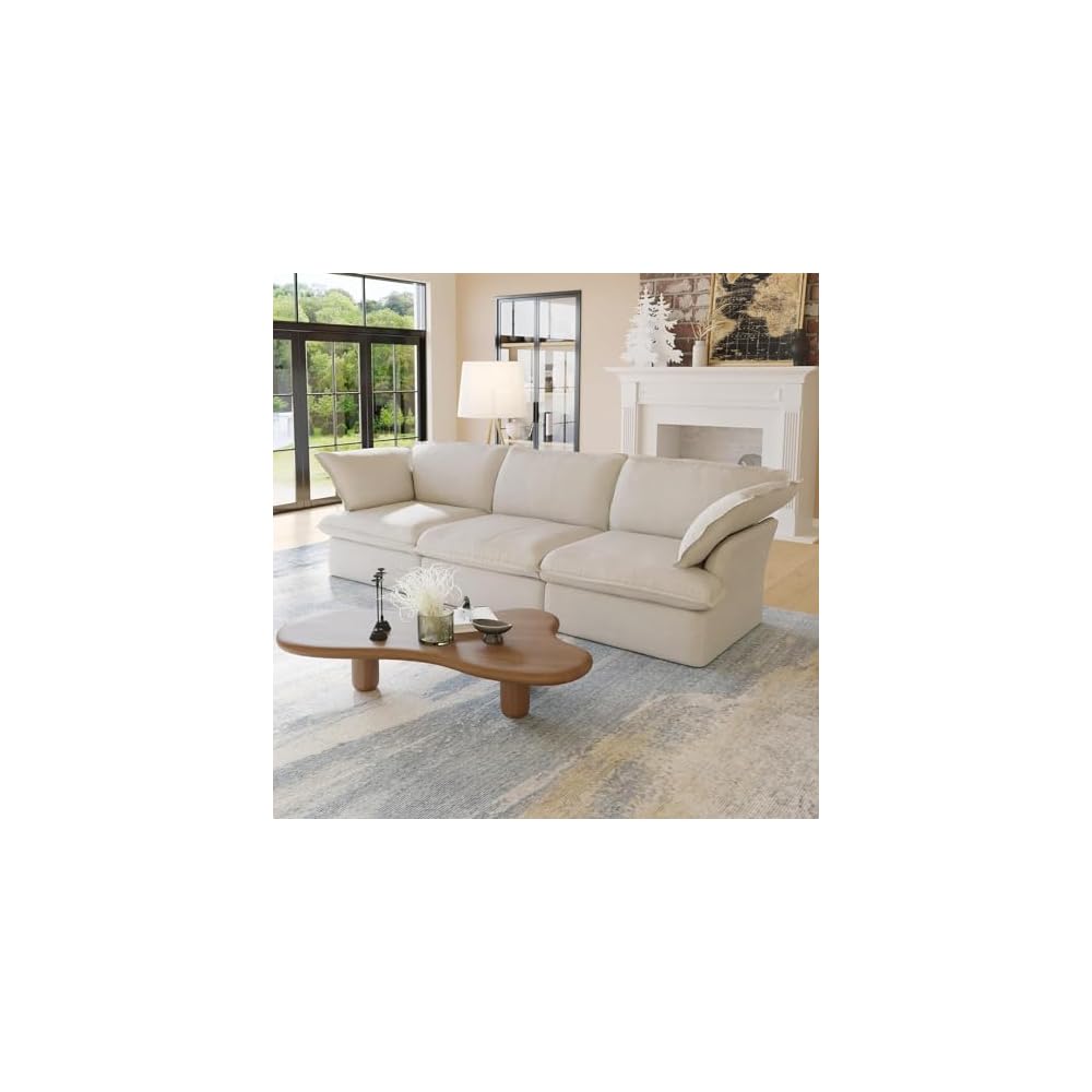 JACH 122.82" Cloud Couch Sectional for Living Room, Modular 3 Seats Sofas, Convertible Sectional Couches, Cushion Covers Removable, Two Corners and One Middle Sofa for Living Room (Beige)