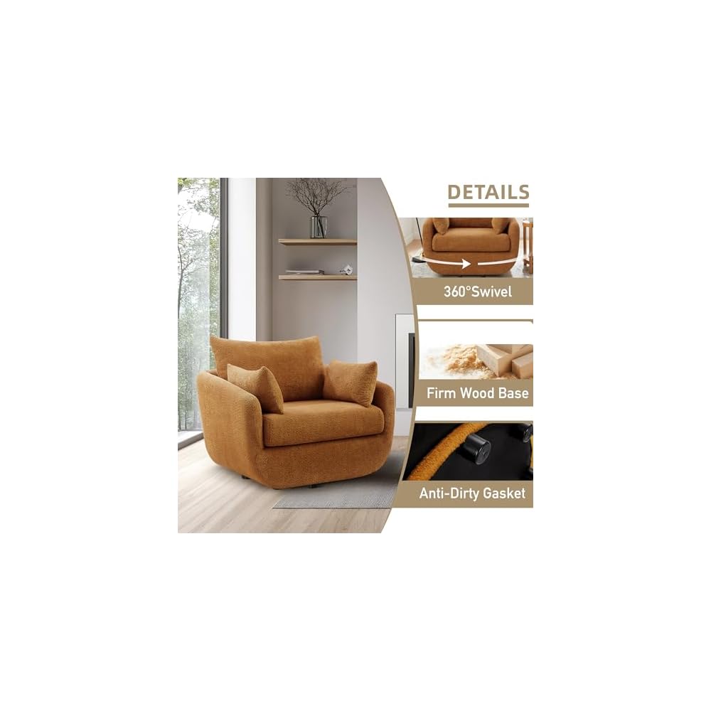 360° Swivel Accent Armchair, 39.3" Oversized, Curry