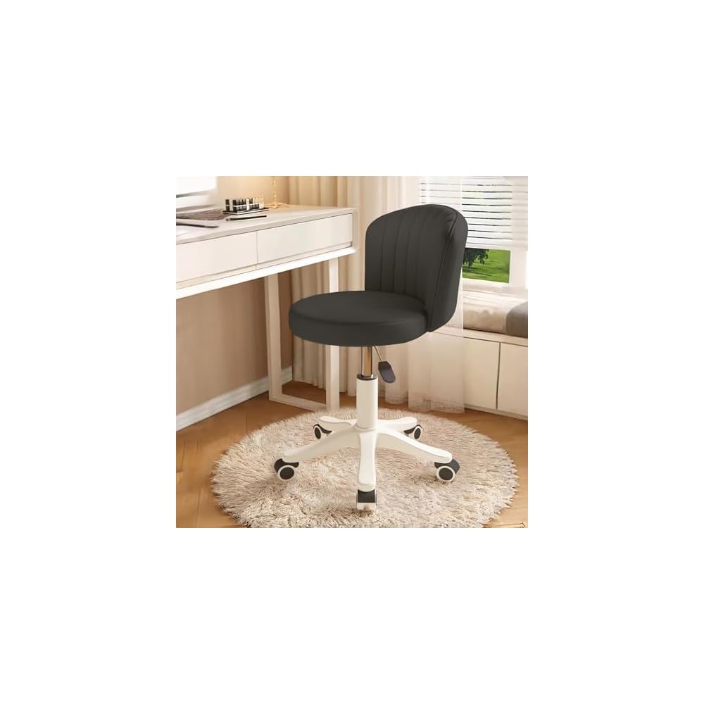 Small Home Office Desk Chair, Armless Comfy Vanity Chair, Black 2 PCS