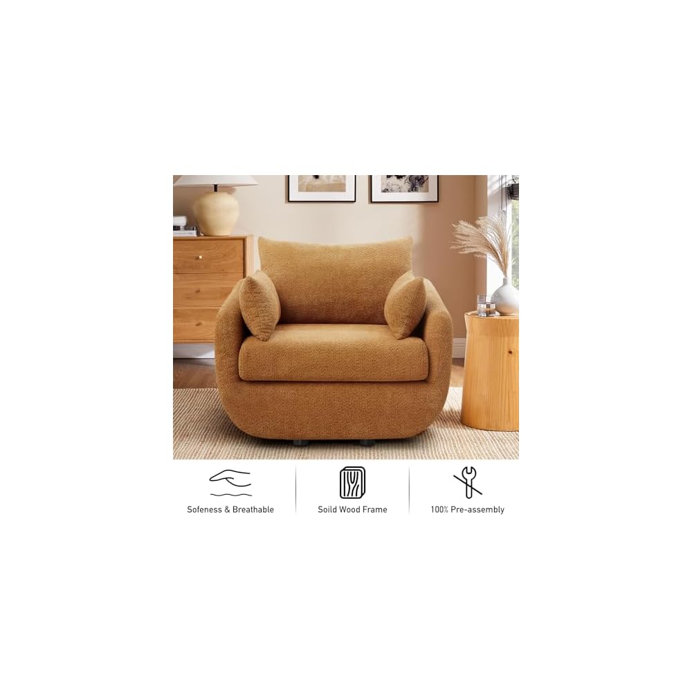 360° Swivel Accent Armchair, 39.3" Oversized, Curry