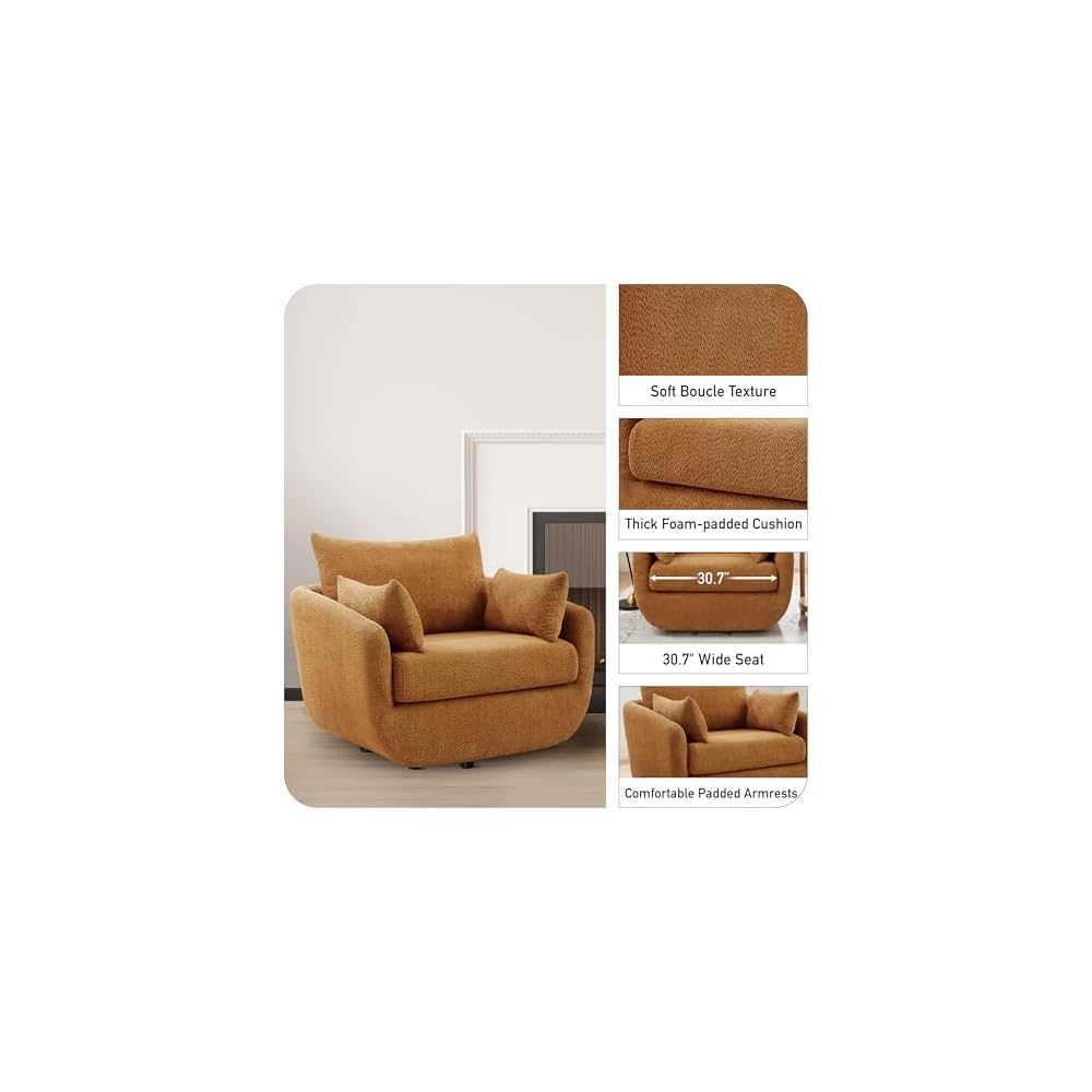 360° Swivel Accent Armchair, 39.3" Oversized, Curry
