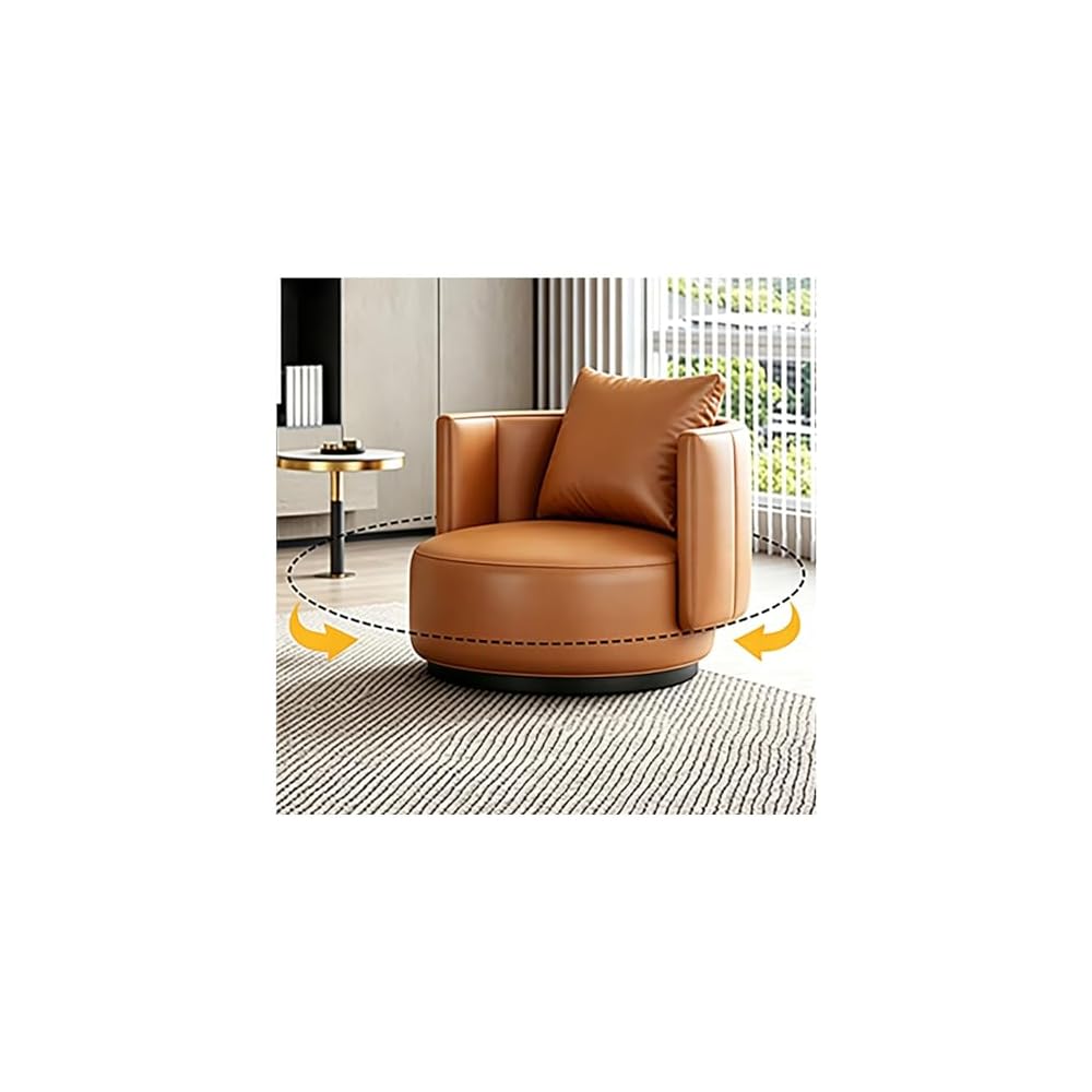 Lounge Chair Luxury Nordic Style Leather Single Sofa Mid-Century Armchair Backrest High-Density Sponge Modern Swivel Accent Sofa for Hotel Club Sales Office Living Room Balcony Meetings(Rotatable)