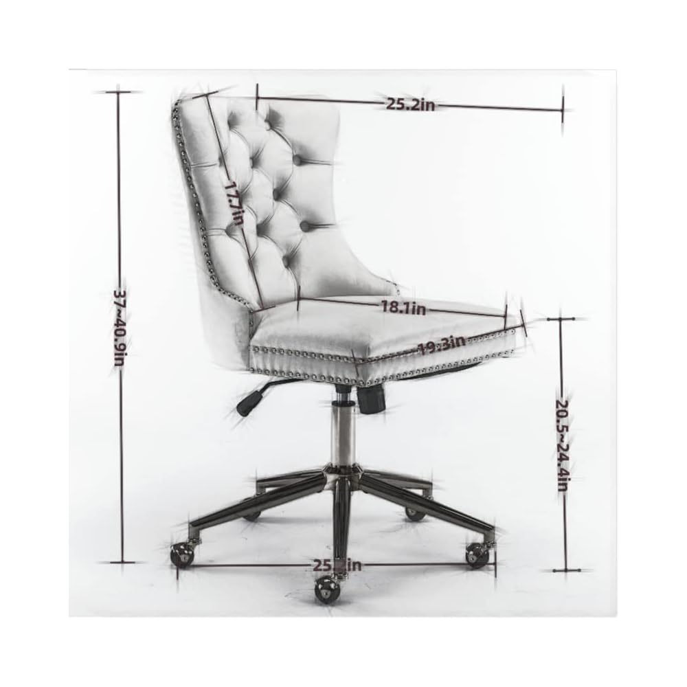 Velvet Upholstered Tufted Button Home Office Chair with Golden Metal Base,Adjustable Desk Chair Swivel Office Chair (Black) AY894