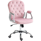 Home Office Chair, Button Tufted Desk Chair with Padded Armrests, AdjusHeight and Swivel Wheels, Pink