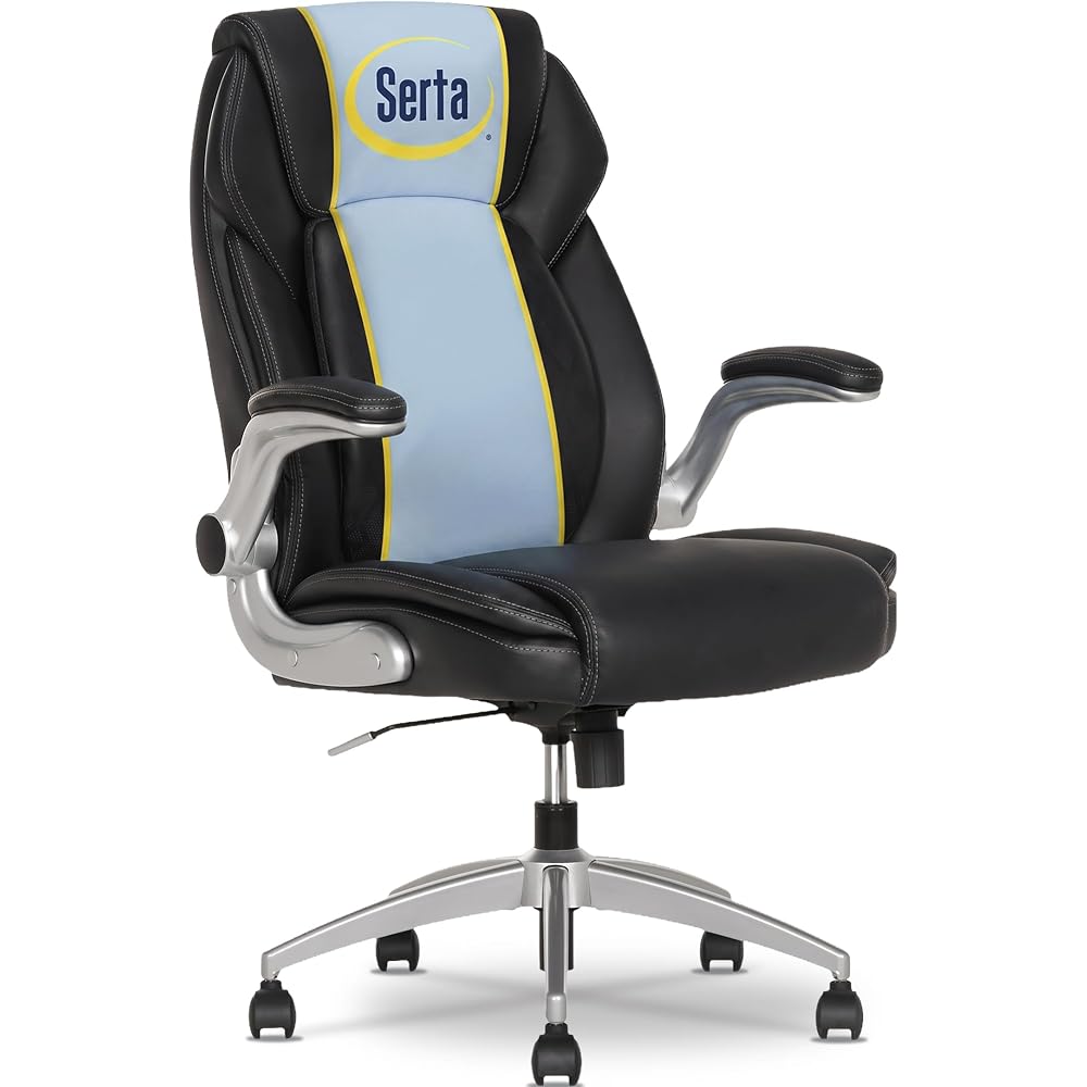 Serta Quinten 400 lb Commercial Grade Executive Chair with AIR Lumbar Technology, Big & Tall Comfortable Vegan Leather OfficeChair, Comfy Adjustable Desk Chairs with Lumbar Support, Black