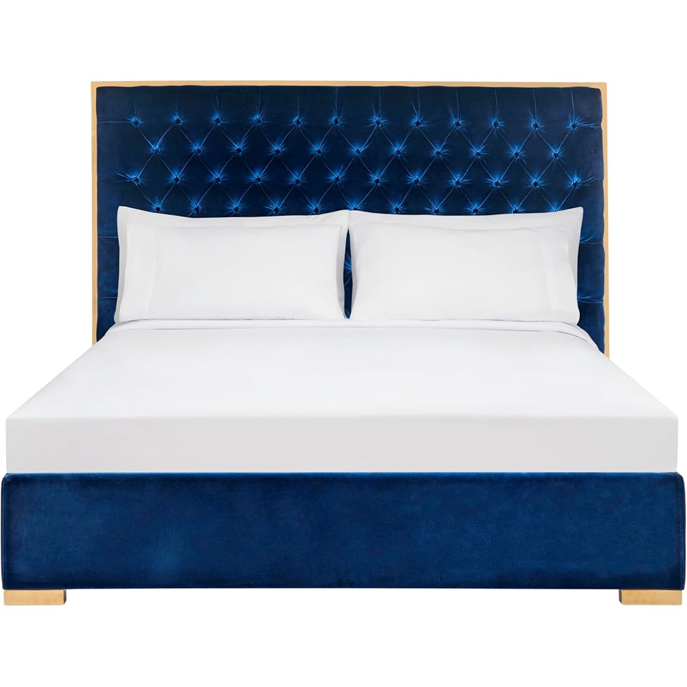 SAFAVIEH Couture Collection Chester Navy Tufted Velvet Queen Size Bed