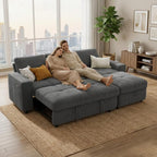 WEUP 81" Sectional Sofa with Pull Out Bed, L Shaped 3 Seat Sleeper Sofa with Storage, Adjustable Backrest, USB Ports, Tool-Free Assembly, Plush Corduroy Sectional Couches for Living Room, Dark Grey