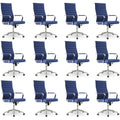 Okeysen Office Desk Chair, Ergonomic Leather Modern Conference Room Chairs, Executive Ribbed Height Adjustable Swivel Rolling Chair for Home Office Set of 12. (Blue)