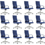Okeysen Office Desk Chair, Ergonomic Leather Modern Conference Room Chairs, Executive Ribbed Height Adjustable Swivel Rolling Chair for Home Office Set of 12. (Blue)