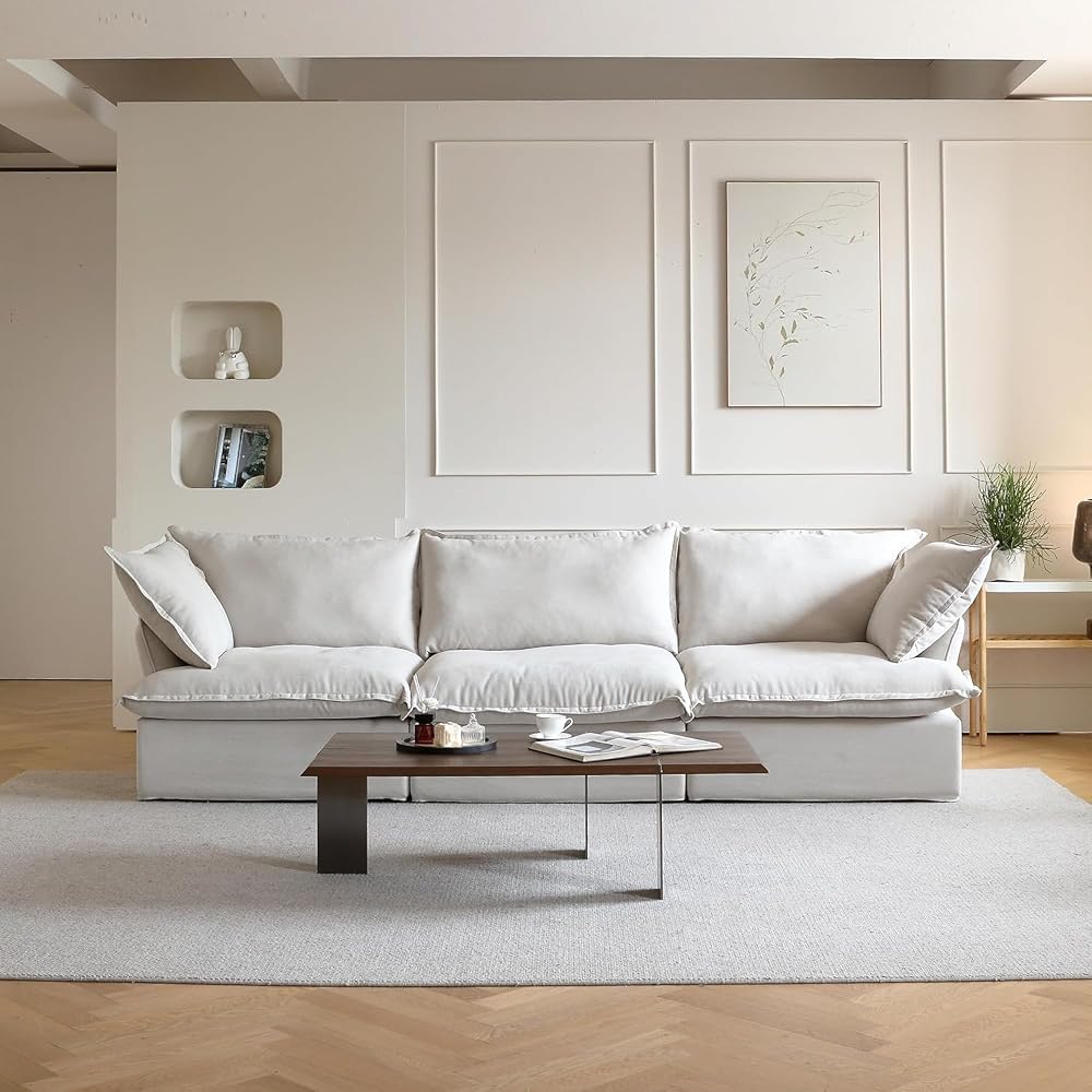 JACH 122.82" Cloud Couch Sectional for Living Room, Modular 3 Seats Sofas, Convertible Sectional Couches, Cushion Covers Removable, Two Corners and One Middle Sofa for Living Room (Beige)