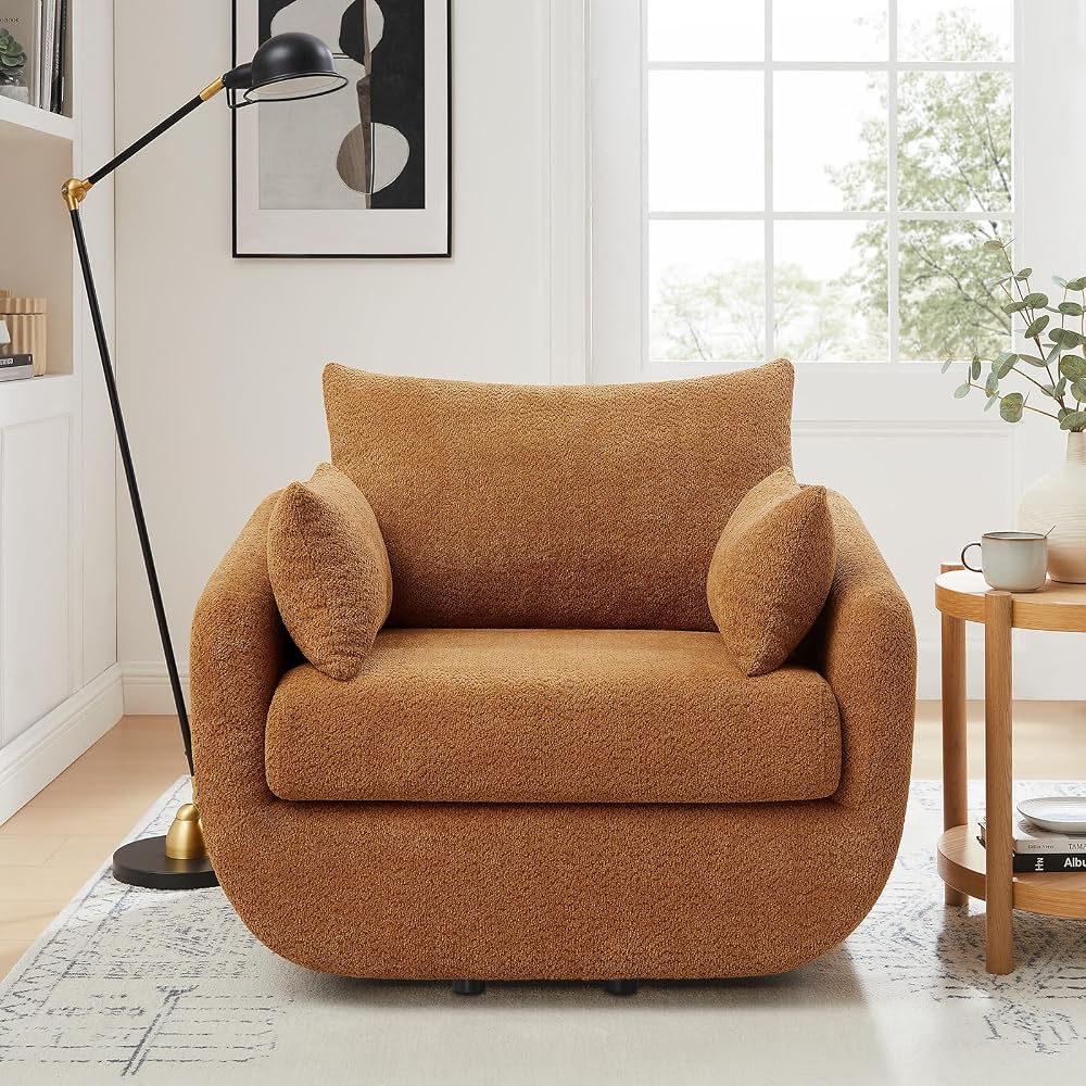 360° Swivel Accent Armchair, 39.3" Oversized, Curry